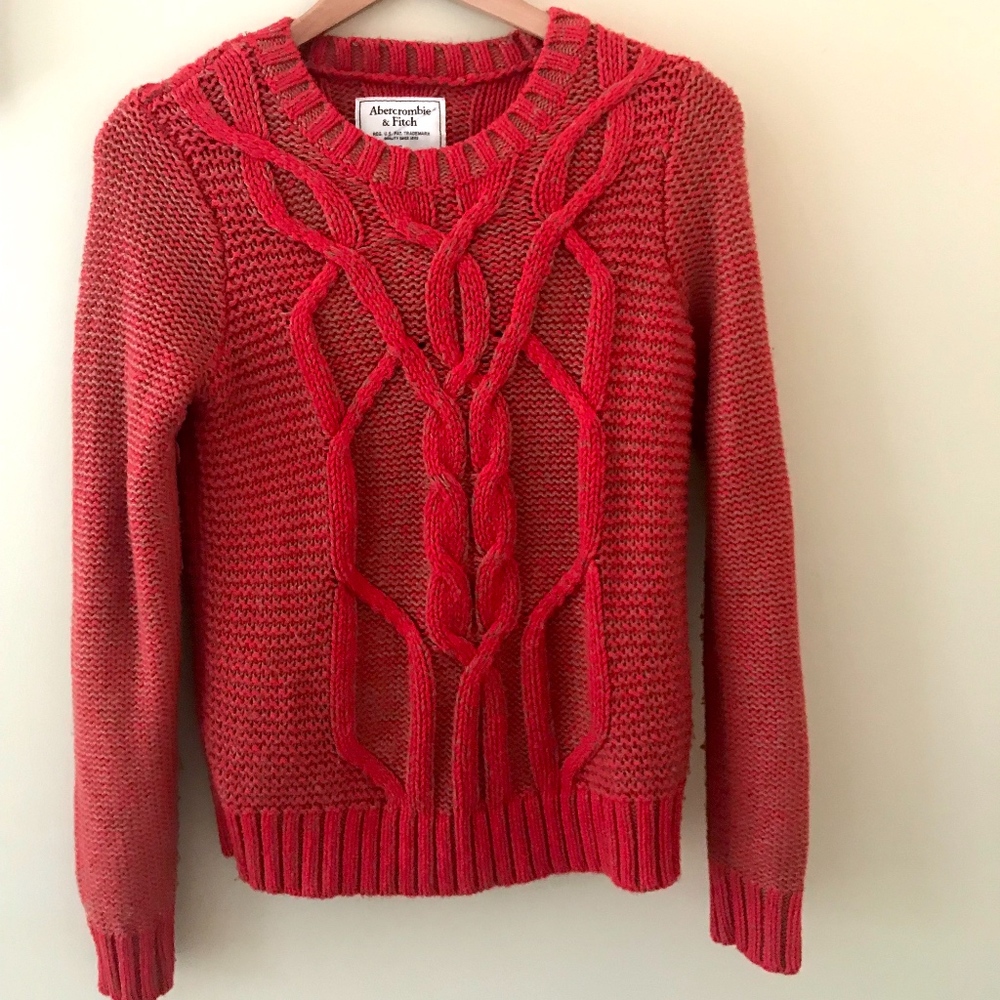 Red Cable Knit Sweater  - Abercrombie and Fitch